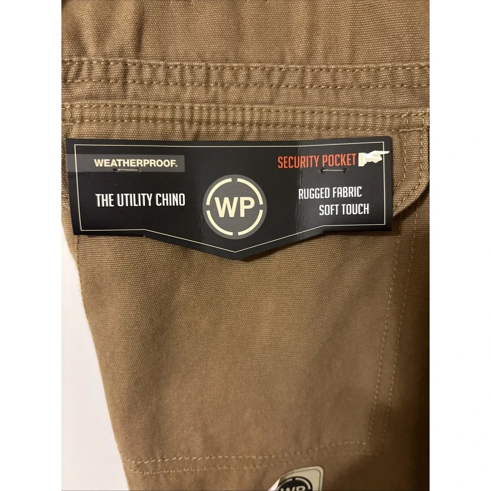 Weatherproof The Utility Chino Pants In Size 38x32. NWT Tan Khaki Sec Pocket